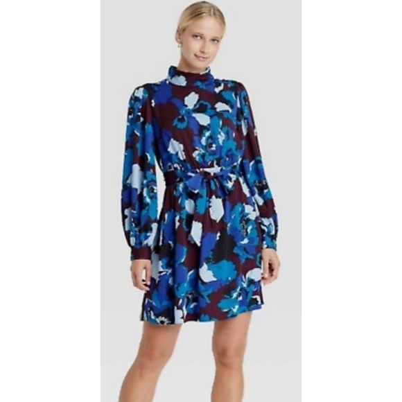 NEW Who What Wear High Neck Floral Dress - Picture 1 of 16